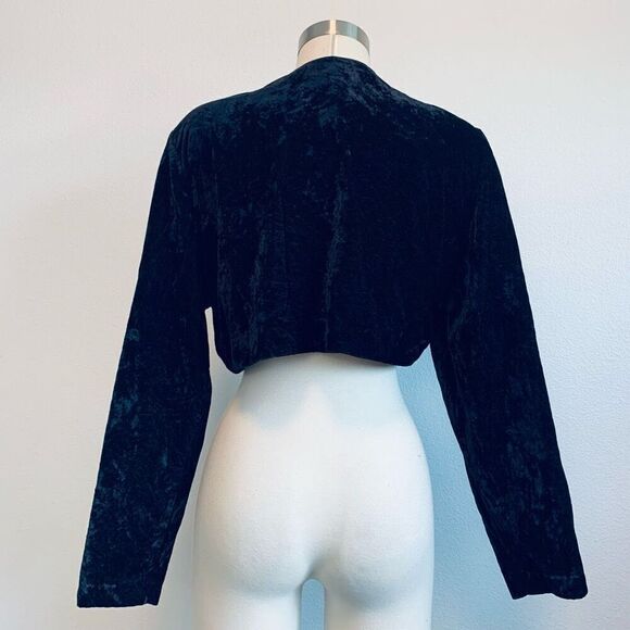 Vintage Jump Black Crushed Velvet Bolero Jacket L Large Pinup - Picture 3 of 6